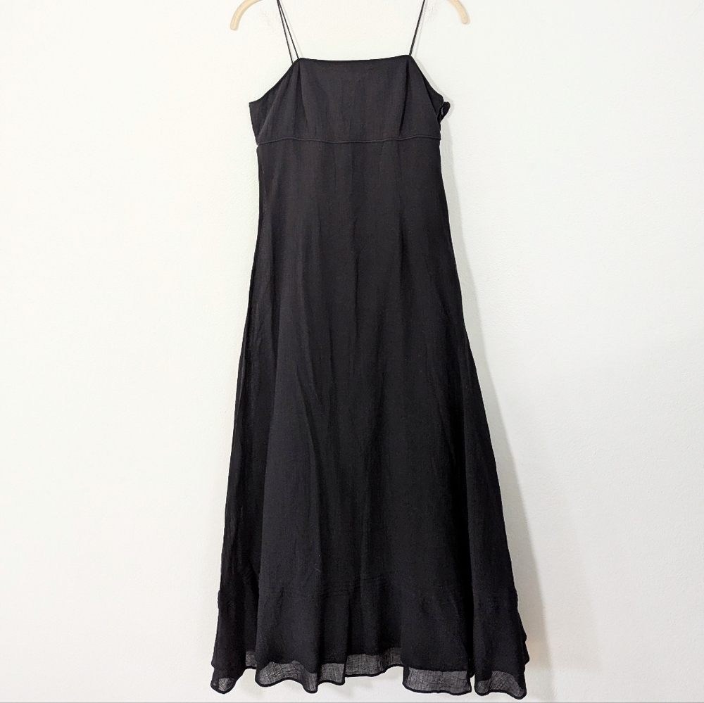 Vintage Express Babydoll Gauzy Midi Dress Square Neck Tiered Black Medium M - Picture 1 of 9